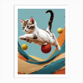 Cat Playing With Balls 1 Art Print