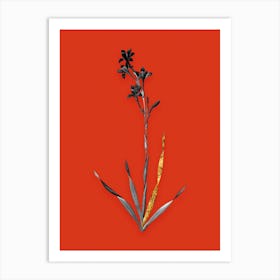 Vintage Bugle Lily Black and White Gold Leaf Floral Art on Tomato Red n.1040 Art Print