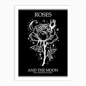 Roses And The Moon Line Drawing 2 Poster Inverted Art Print