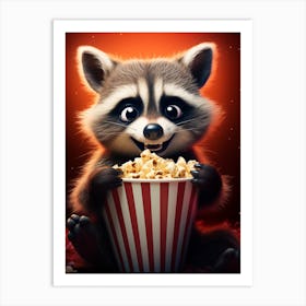 Cartoon Guadeloupe Raccoon Eating Popcorn At The Cinema 2 Art Print
