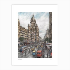 Mumbai India Drawing Pencil Style 3 Travel Poster Art Print