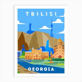 Tbilisi, Georgia — Retro travel minimalist poster Art Print