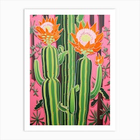 Mexican Style Cactus Illustration Chamaecereus Silvestrii Cactus 3 Art Print