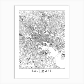 Baltimore White Map Art Print
