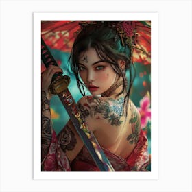 Japanese Girl With Tattoos Poster