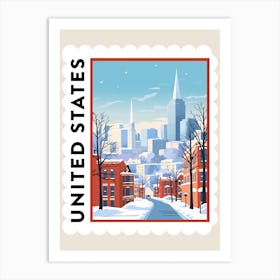 Retro Winter Stamp Poster Boston Usa 2 Art Print