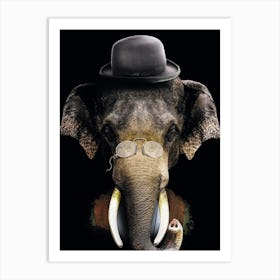 Elephant With Glasses And Hat Art Print