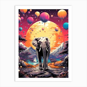 Elephant With Balloons Art Print