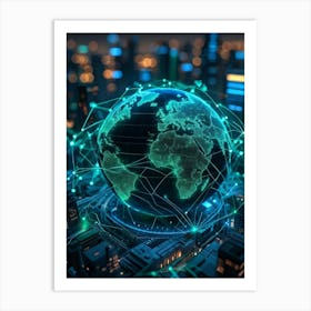 A Complex Network Of Intertwining Glowing Fibers Representing Global Telecom Connections And Financi (3) Art Print