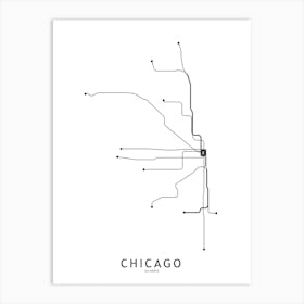 Chicago Subway White Map Art Print