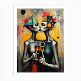 Female Wine Lovers Mixed Media Pt. 3 Art Print