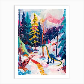 Colourful Dinosaur In A Snowy Landscape 2 Art Print