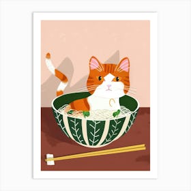 Cat And Ramen 2 Art Print