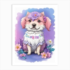 Dog With Flowers Art Print