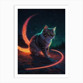 Cat With Glowing Tail Art Print