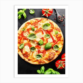 Pizza vegetarian — Food kitchen poster/blackboard, photo art Art Print