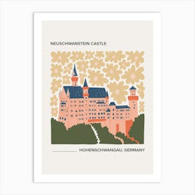 Neuschwanstein Castle, Germany, Warm Colours Illustration Travel Poster Art Print