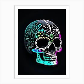 Skull With Neon Accents 1 Doodle Art Print