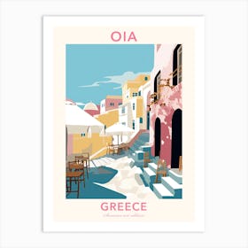 Oia, Greece, Flat Pastels Tones Illustration 1 Poster Art Print