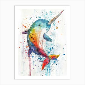 Narwhal Colourful Watercolour 2 Art Print