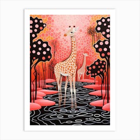 Swirl Pattern Giraffe Pink & Orange 2 Art Print