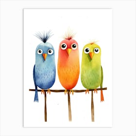 Three Colorful Birds On A Branch 1 Art Print