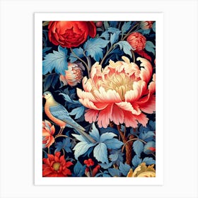 Peonies And Birds 2 Art Print