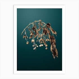 Gold Botanical Visciola Cherries on Dark Teal n.2108 Art Print