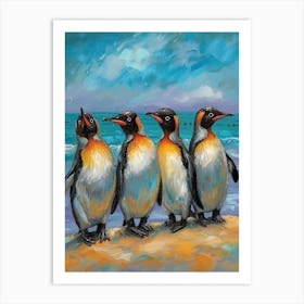 African Penguin Paradise Harbor Oil Painting 4 Art Print