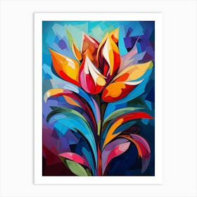 Tulip Flower, Abstract Vibrant Colorful Painting in Van Gogh Style Art Print