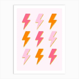 Pink And Orange Lightning Bolts Art Print