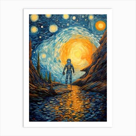 Astronaut In A Starry Night 1 Art Print
