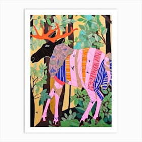 Maximalist Animal Painting Moose 2 Art Print