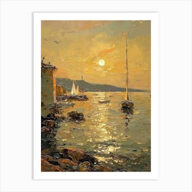 Sunset Harbour| Paradise Boats Dreamy Beautiful Landscape Scenery Painting | Contemporary Art Print for Feature Wall | Vibrant Beautiful Wall Decor in HD Art Print