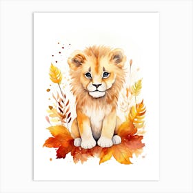 Lion Watercolour In Autumn Colours 0 Art Print