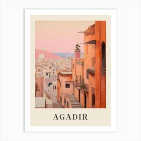 Agadir Morocco 4 Vintage Pink Travel Illustration Poster Art Print