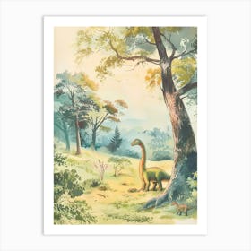 Dinosaur In The Meadow Vintage Storybook Painting Art Print