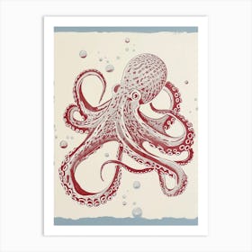 Red & Blue Octopus Making Bubbles 1 Art Print