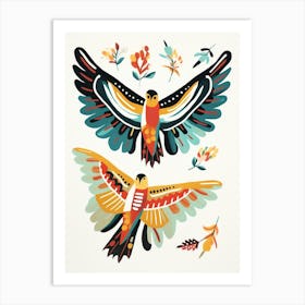 Folk Style Bird Painting Red Tailed Hawk Art Print