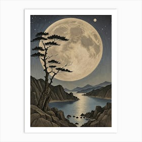 Full Moon Over Lake Art Print