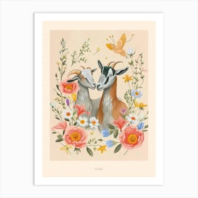 Folksy Floral Animal Drawing Goat 5 Poster Art Print