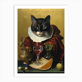 Cat With Wine Glass Art Print