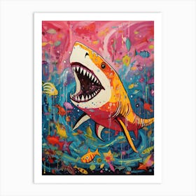  A Shark Playing Golf Vibrant Paint Splash 1 Art Print