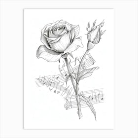 English Rose Music Line Drawing 3 Art Print