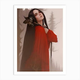 Beautiful gothic girl in the woods Art Print
