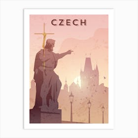 Czech, Prague — Retro travel minimalist poster Art Print