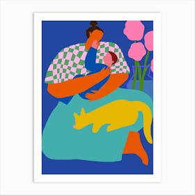 Mother And Child Navy Art Print