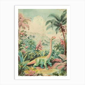 Brachiosaurus Walking Through The Jungle Storybook Style Painting 1 Art Print