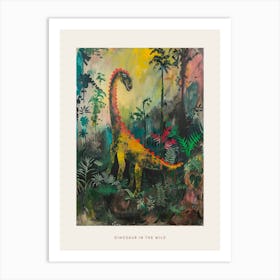 Colourful Dinosaur In The Leaves Painting 3 Poster Art Print