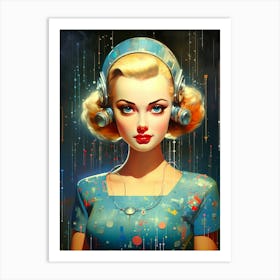 Pinup Girl With Headphones Art Print